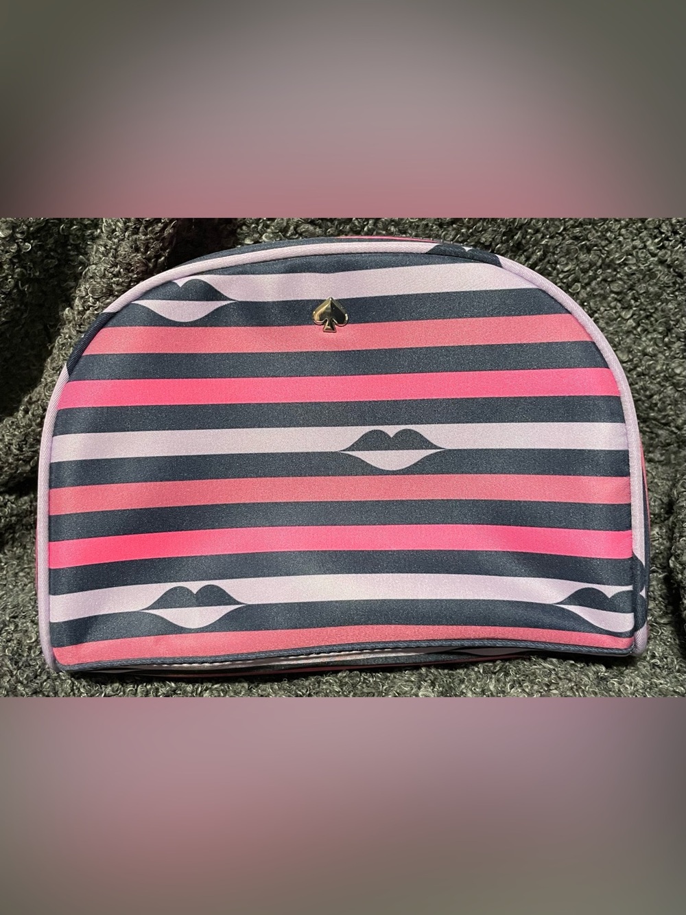 Kate Spade Pink Lavender & Navy Striped Cosmetic Pouch